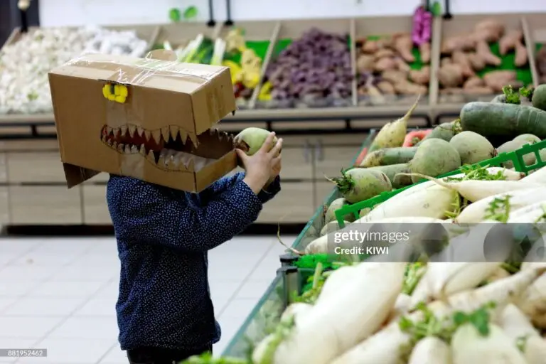 This is a dinosaur mask that I and my son used to do with scrap cardboard boxes. My son loved it and wears it all day. (The mother of a child is the photographer herself )